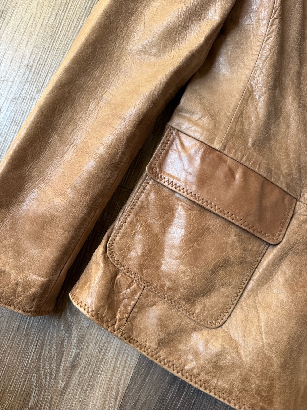 NYC Vintage Y2K Tan Leather Blazer Jacket Size Medium - Picture 3 of 7
